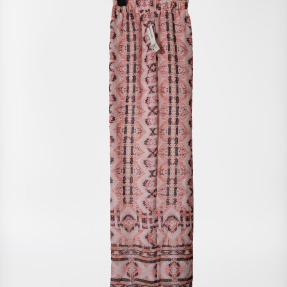PALAZZO PANTS WITH PEACH COLORED AZTEC PRINT